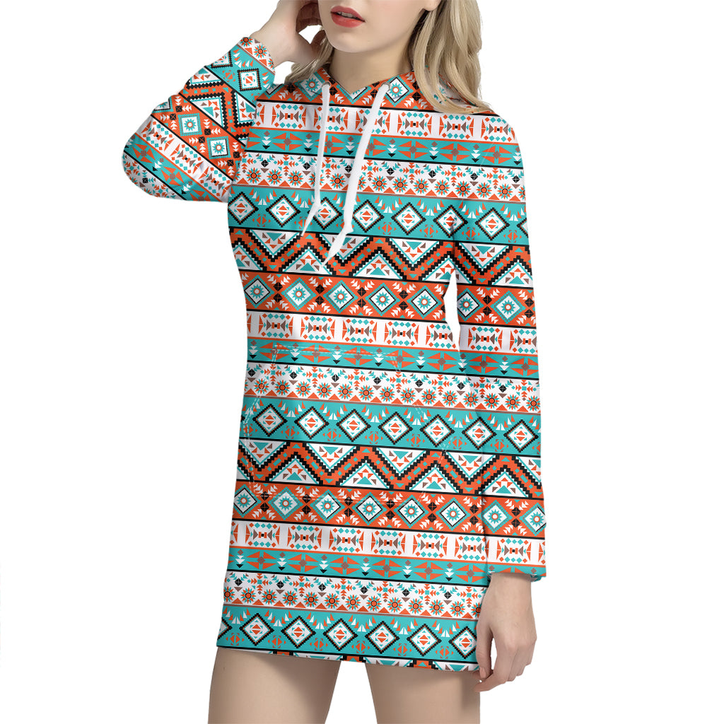 Pendleton Navajo Geometric Pattern Print Hoodie Dress