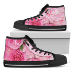 Peony And Rose Print Black High Top Shoes