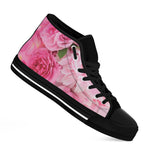 Peony And Rose Print Black High Top Shoes