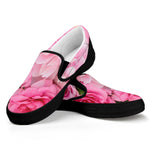 Peony And Rose Print Black Slip On Shoes