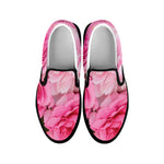 Peony And Rose Print Black Slip On Shoes