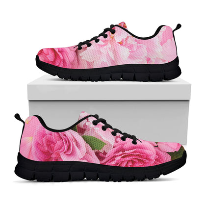 Peony And Rose Print Black Sneakers