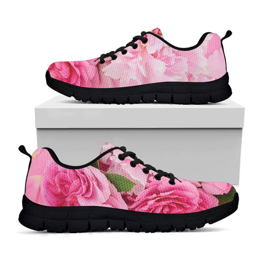 Peony And Rose Print Black Sneakers