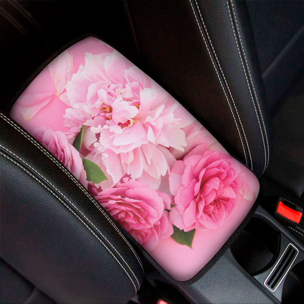 Peony And Rose Print Car Center Console Cover