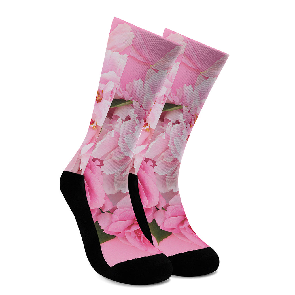 Peony And Rose Print Crew Socks