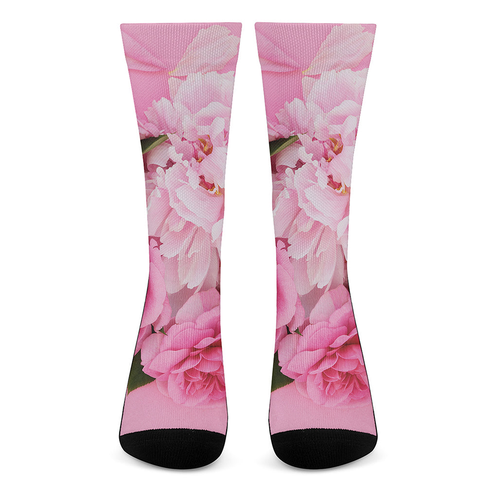 Peony And Rose Print Crew Socks