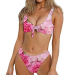 Peony And Rose Print Front Bow Tie Bikini