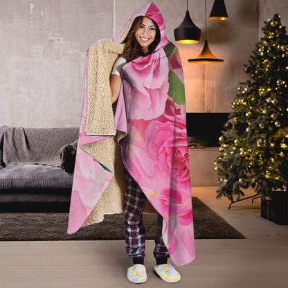 Peony And Rose Print Hooded Blanket