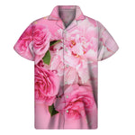 Peony And Rose Print Men's Short Sleeve Shirt