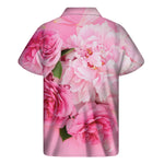 Peony And Rose Print Men's Short Sleeve Shirt