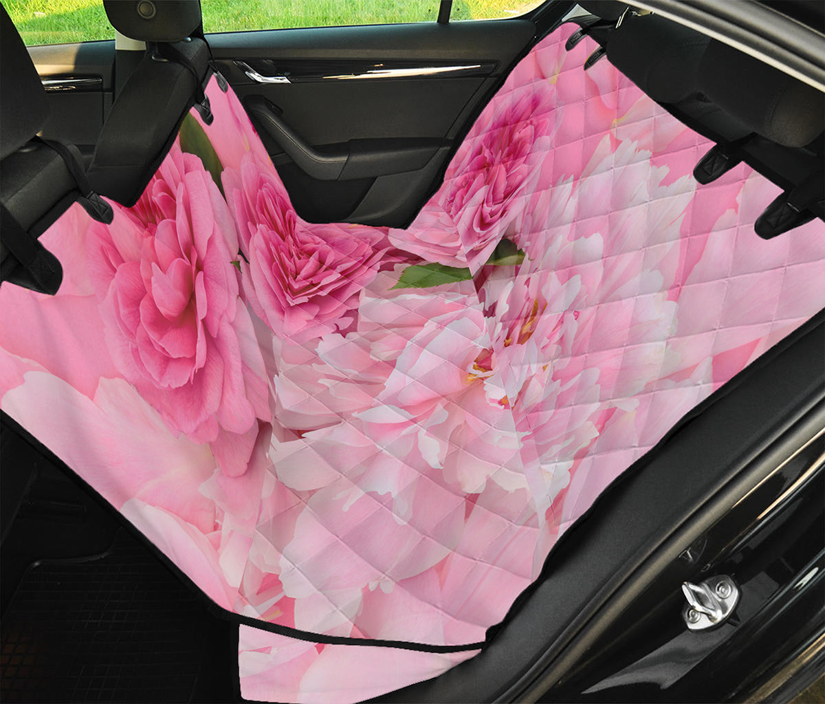 Peony And Rose Print Pet Car Back Seat Cover