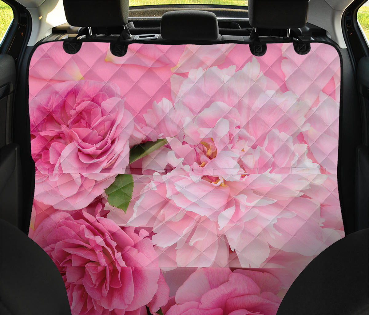 Peony And Rose Print Pet Car Back Seat Cover