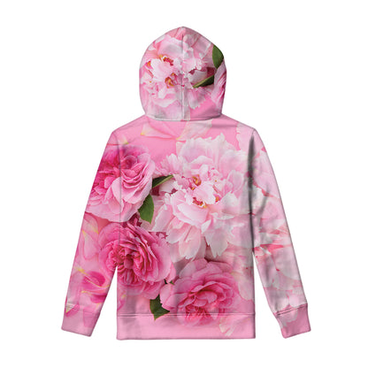 Peony And Rose Print Pullover Hoodie