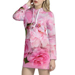 Peony And Rose Print Pullover Hoodie Dress