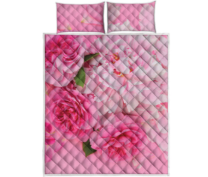 Peony And Rose Print Quilt Bed Set