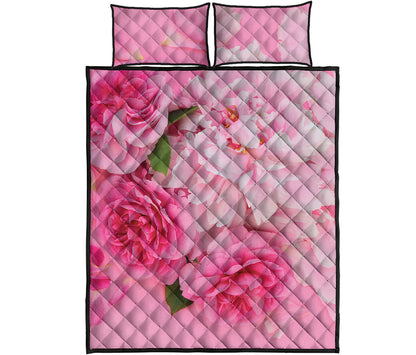 Peony And Rose Print Quilt Bed Set