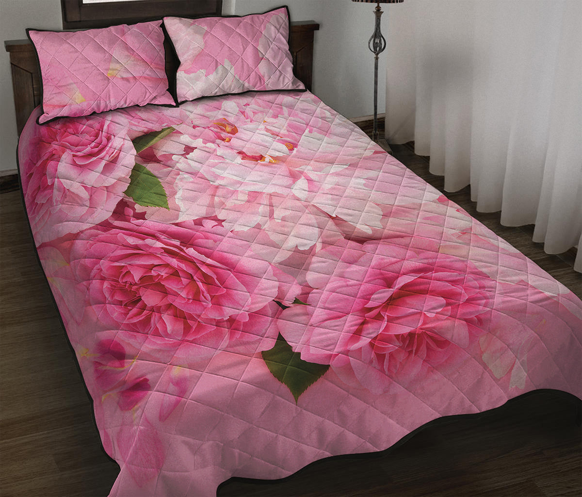 Peony And Rose Print Quilt Bed Set