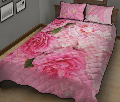 Peony And Rose Print Quilt Bed Set