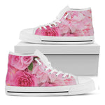 Peony And Rose Print White High Top Shoes