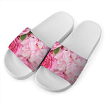 Peony And Rose Print White Slide Sandals