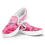 Peony And Rose Print White Slip On Shoes