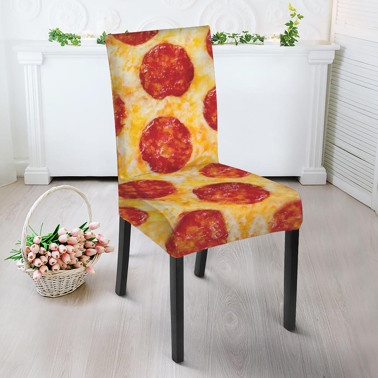 Pepperoni Pizza Print Dining Chair Slipcover
