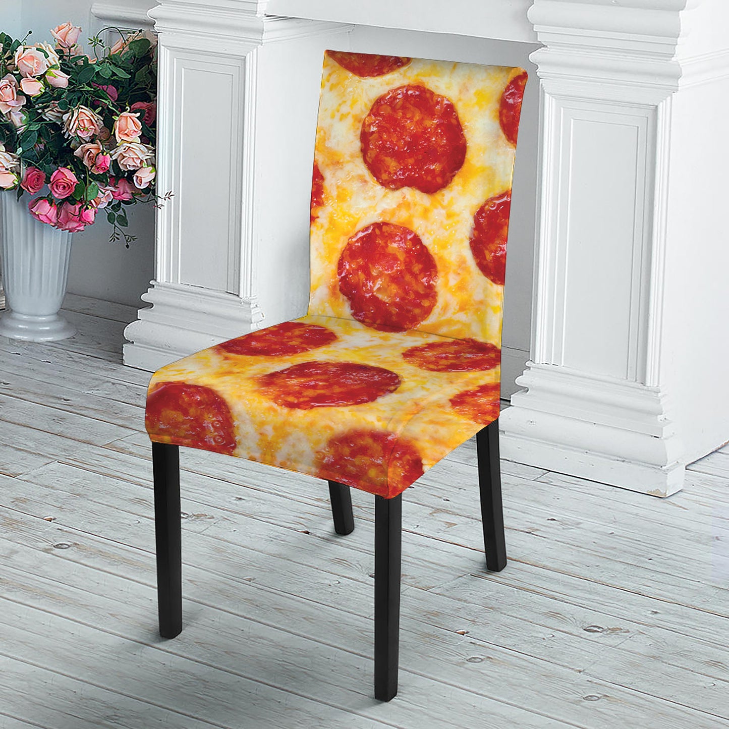 Pepperoni Pizza Print Dining Chair Slipcover