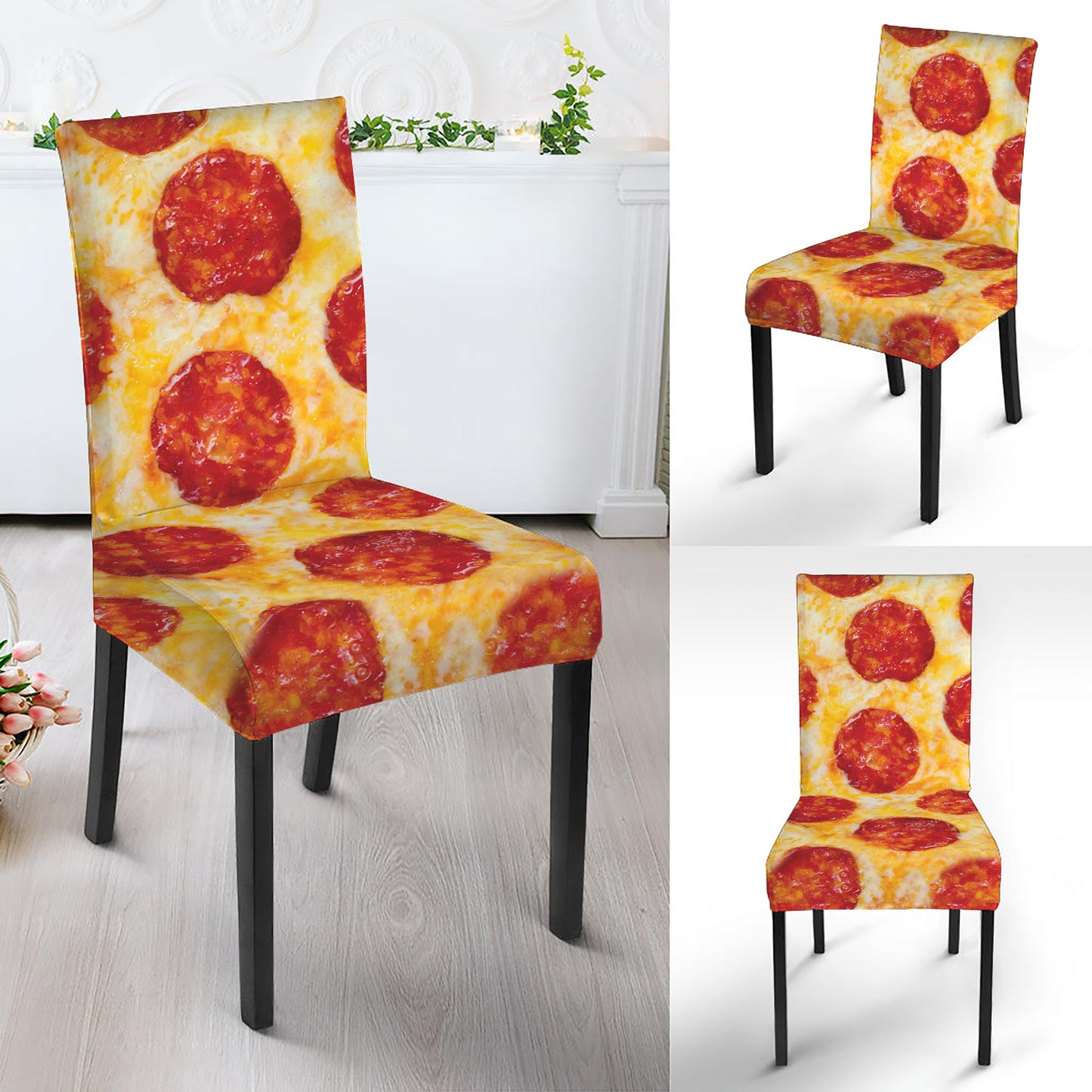 Pepperoni Pizza Print Dining Chair Slipcover