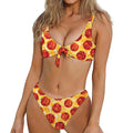 Pepperoni Pizza Print Front Bow Tie Bikini