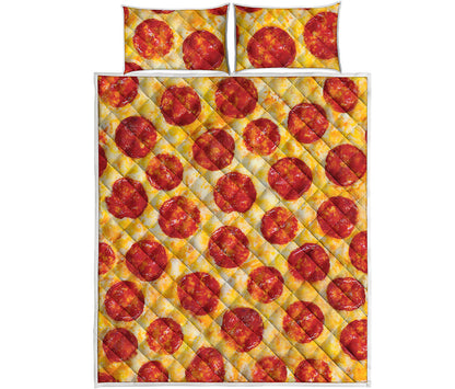 Pepperoni Pizza Print Quilt Bed Set