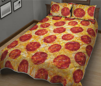 Pepperoni Pizza Print Quilt Bed Set