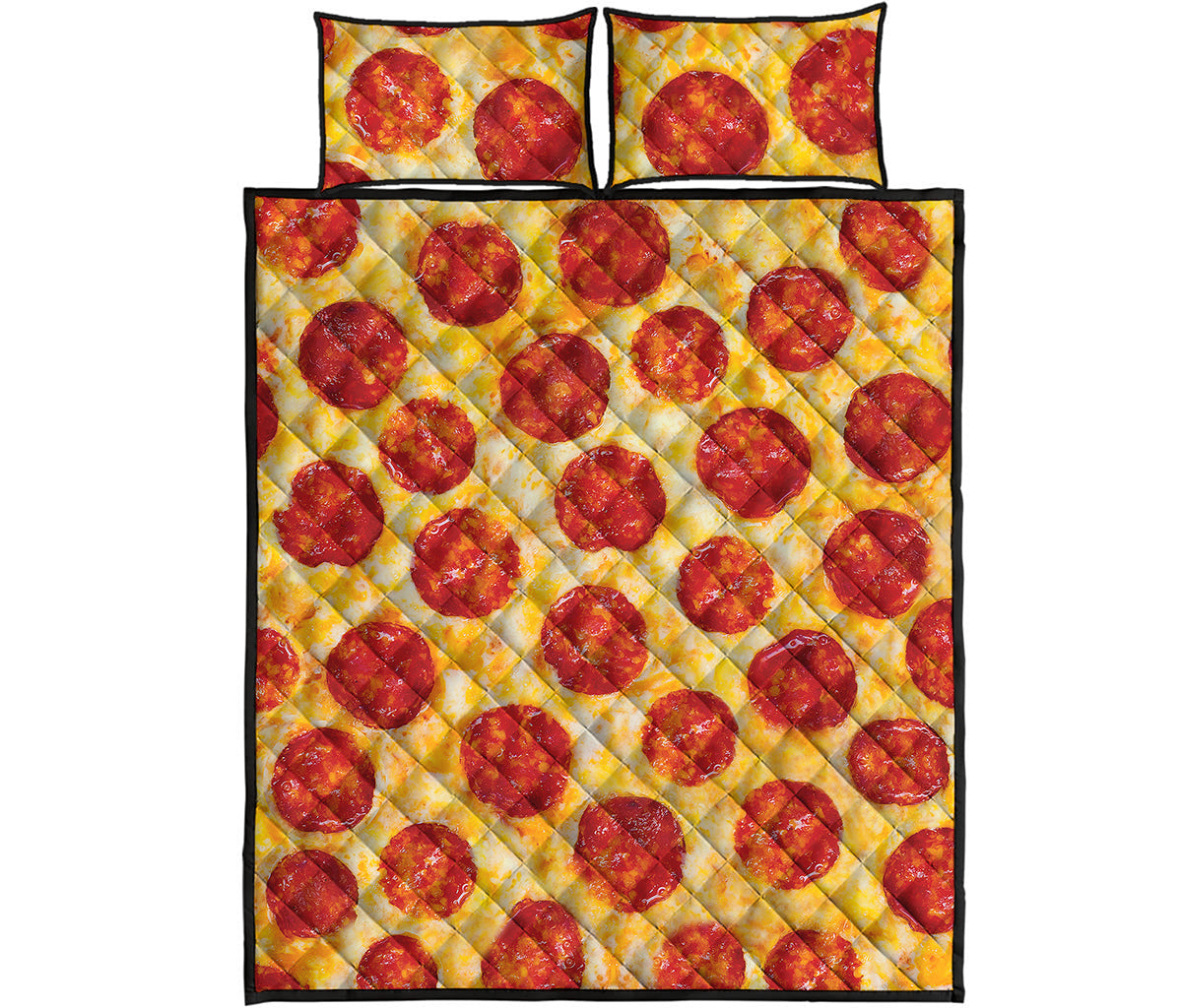 Pepperoni Pizza Print Quilt Bed Set