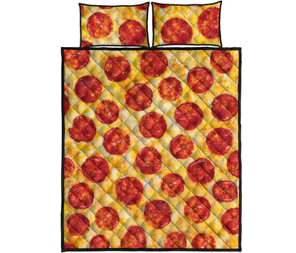 Pepperoni Pizza Print Quilt Bed Set