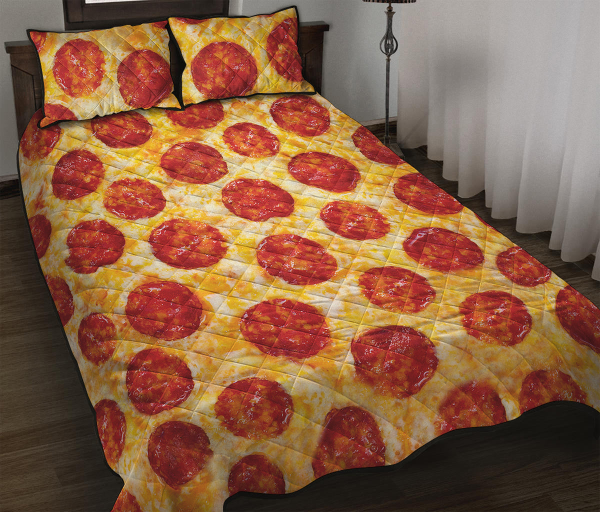 Pepperoni Pizza Print Quilt Bed Set