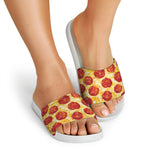 Pepperoni Pizza Print White Slide Sandals