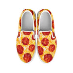 Pepperoni Pizza Print White Slip On Shoes