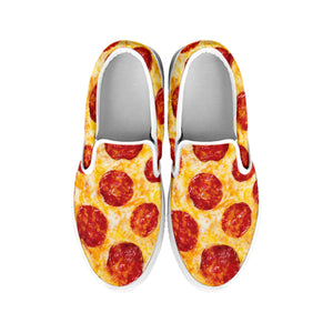 Pepperoni Pizza Print White Slip On Shoes