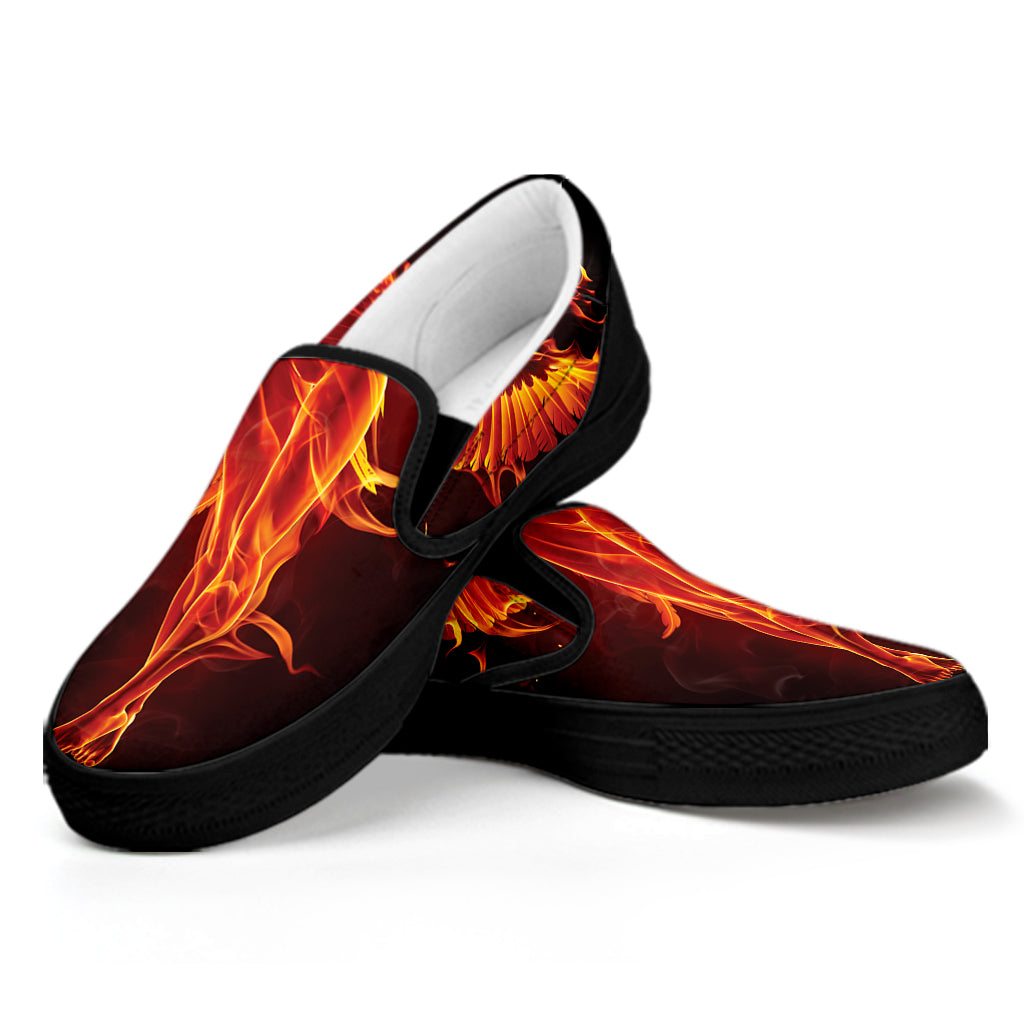 Phoenix Angel Print Black Slip On Shoes