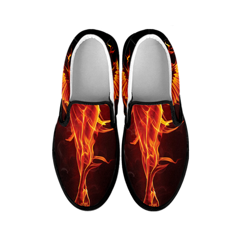 Phoenix Angel Print Black Slip On Shoes