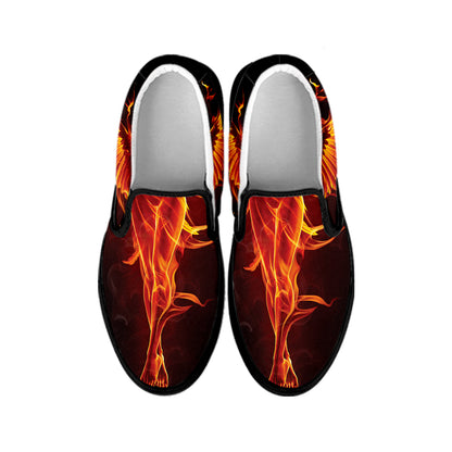 Phoenix Angel Print Black Slip On Shoes