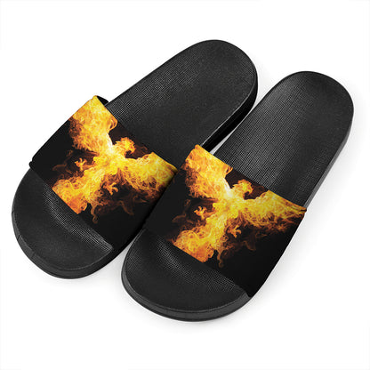 Phoenix Firebird Print Black Slide Sandals
