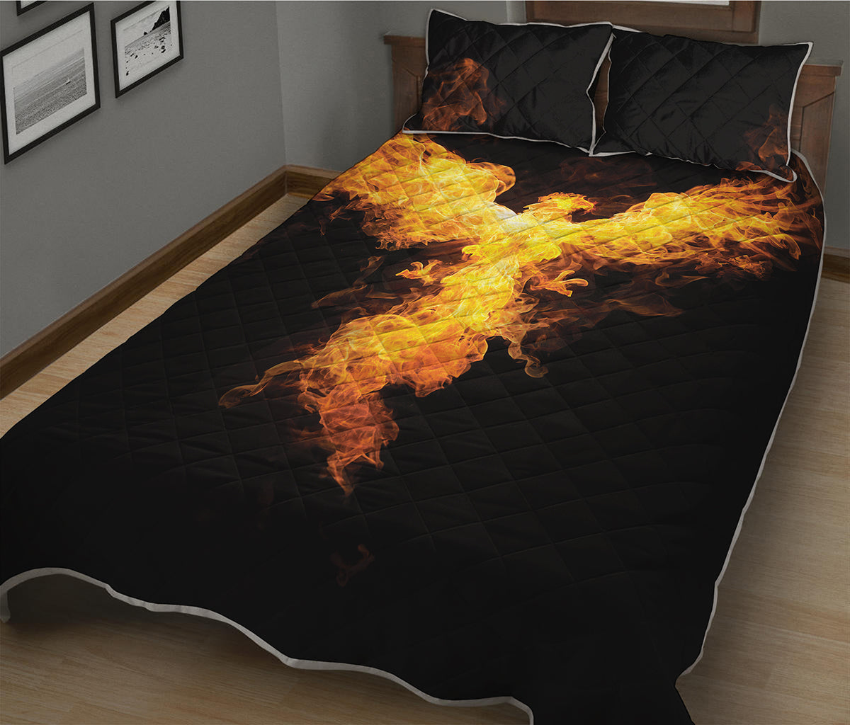 Phoenix Firebird Print Quilt Bed Set
