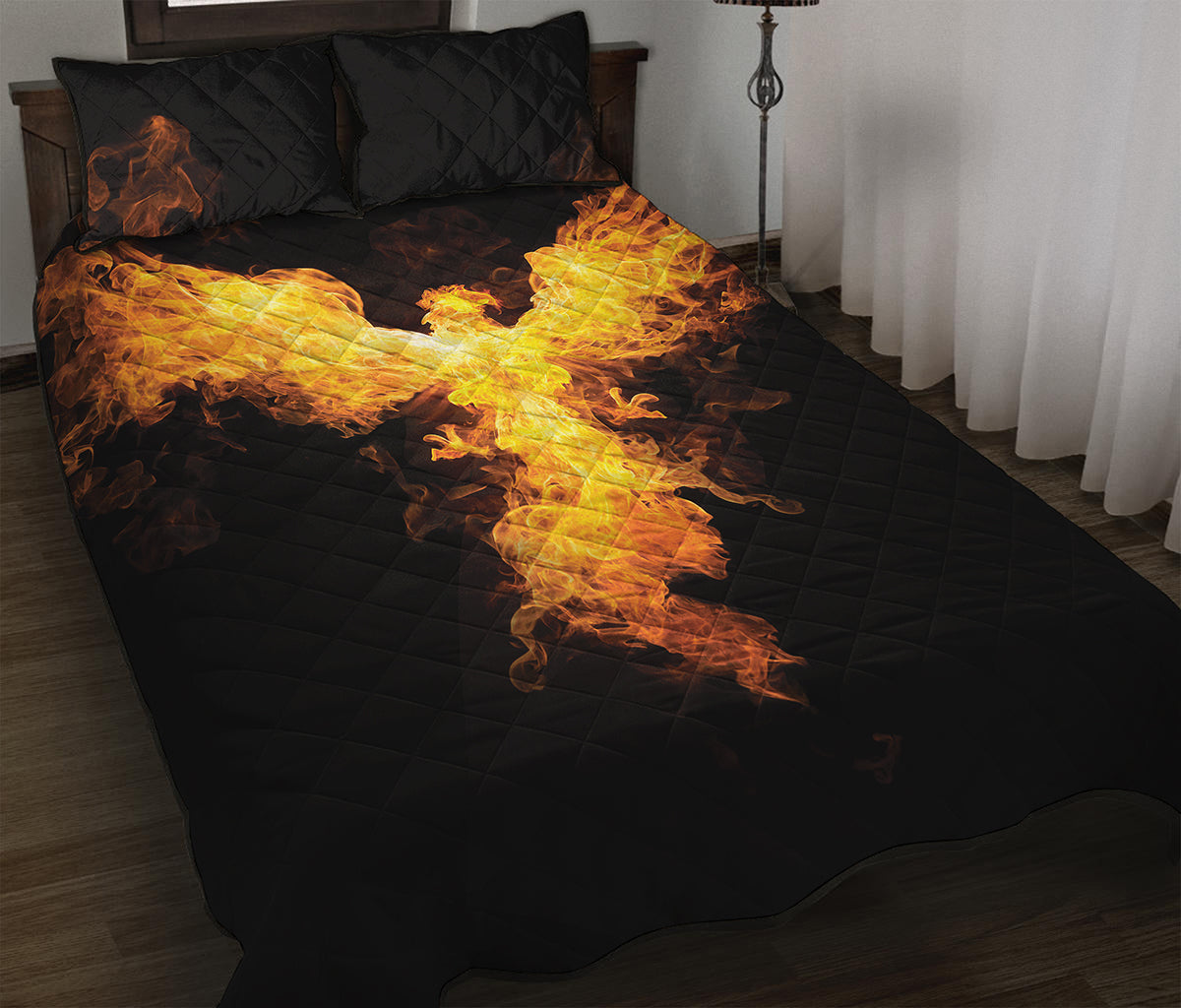 Phoenix Firebird Print Quilt Bed Set