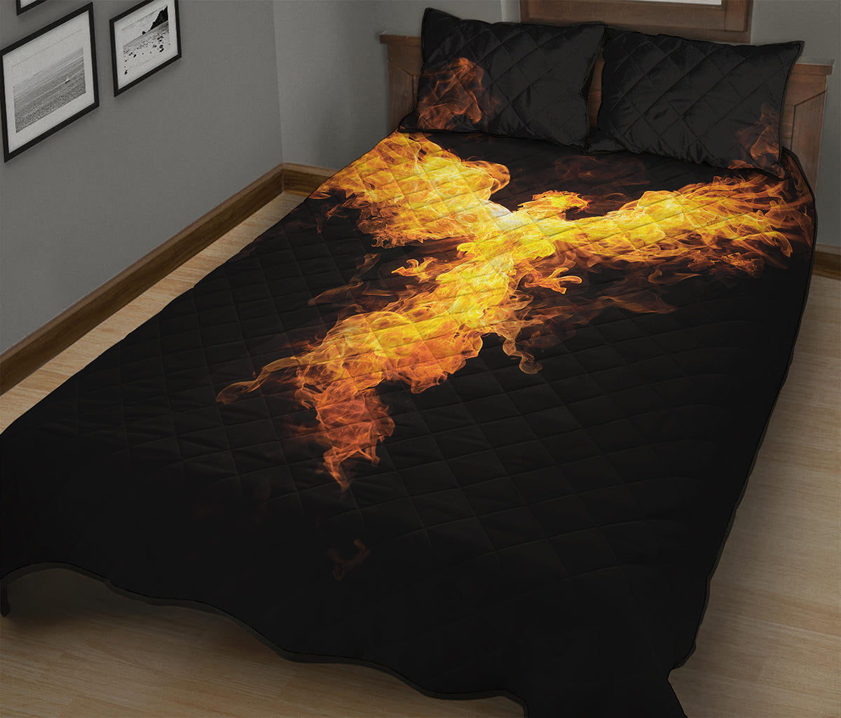 Phoenix Firebird Print Quilt Bed Set