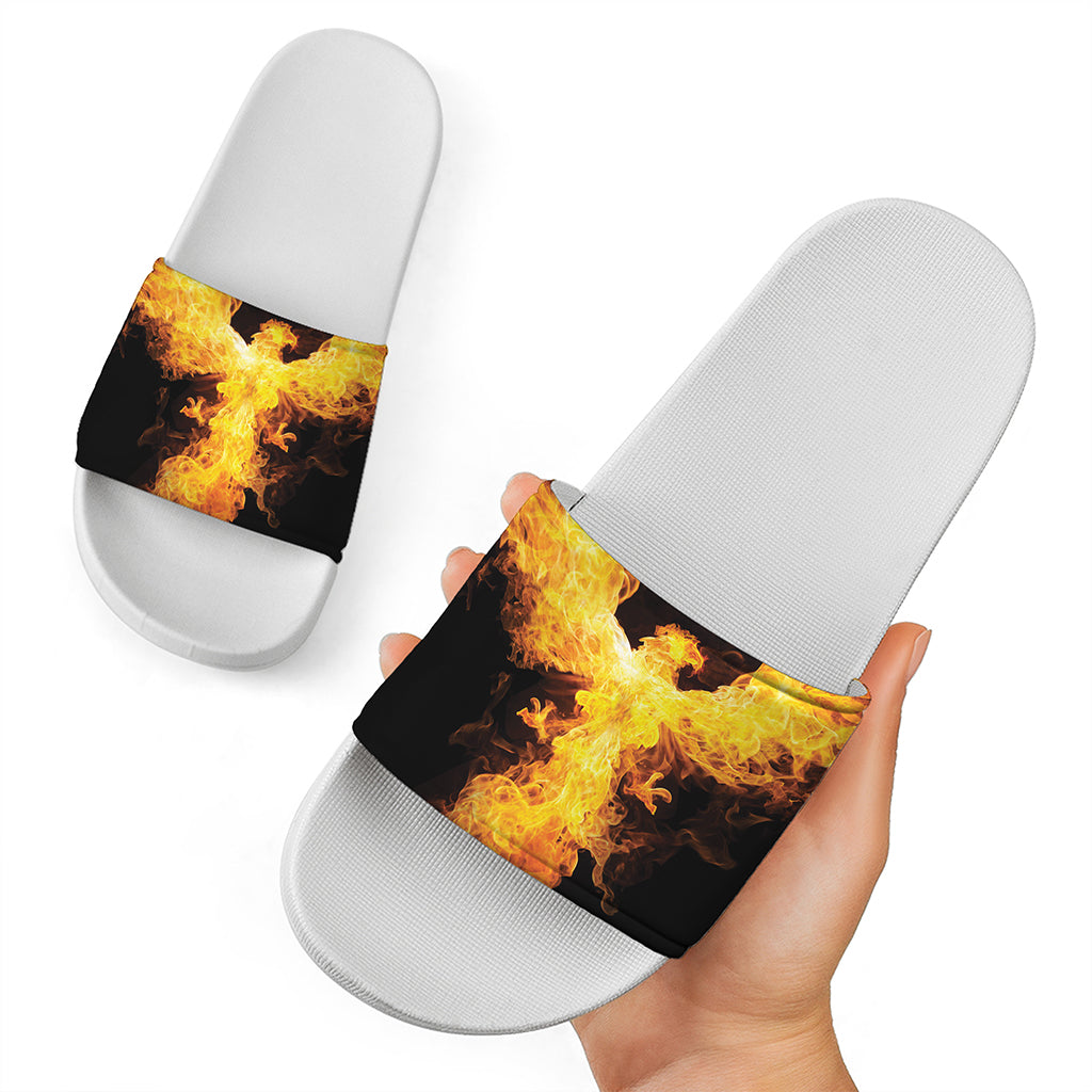 Phoenix Firebird Print White Slide Sandals