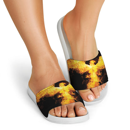 Phoenix Firebird Print White Slide Sandals