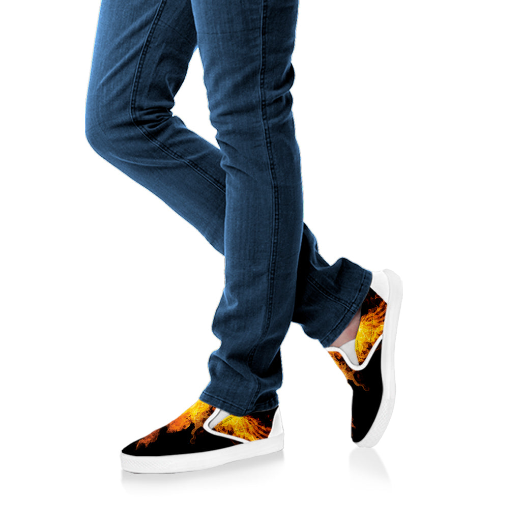 Phoenix Firebird Print White Slip On Shoes