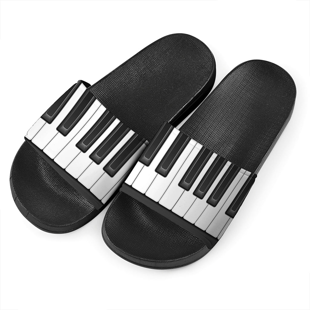 Piano Keyboard Print Black Slide Sandals