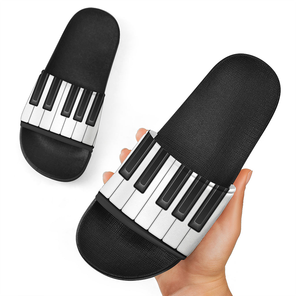 Piano Keyboard Print Black Slide Sandals