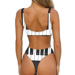 Piano Keyboard Print Front Bow Tie Bikini